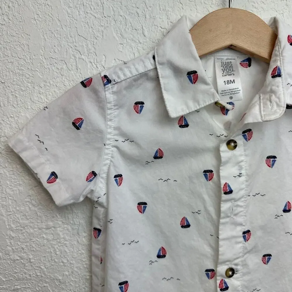 Carters's Set of 3 Short Sleeve Button Down Shirts Different Prints 18M